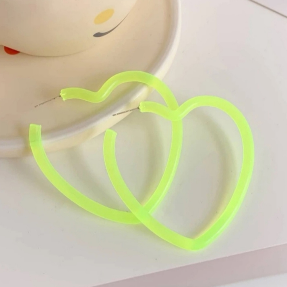 Neon Acrylic Heart Hoop Earrings! - Picture 3 of 6